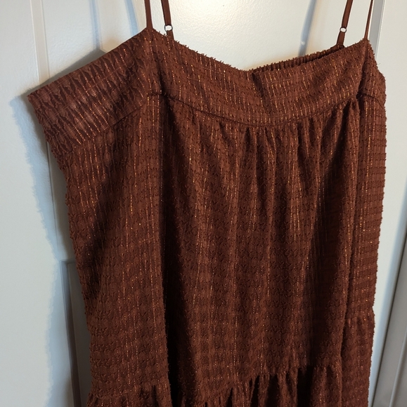 DKNY Metallic Thread Tiered Midi Dress - Burnt Orange Rust - sz L - Picture 2 of 6